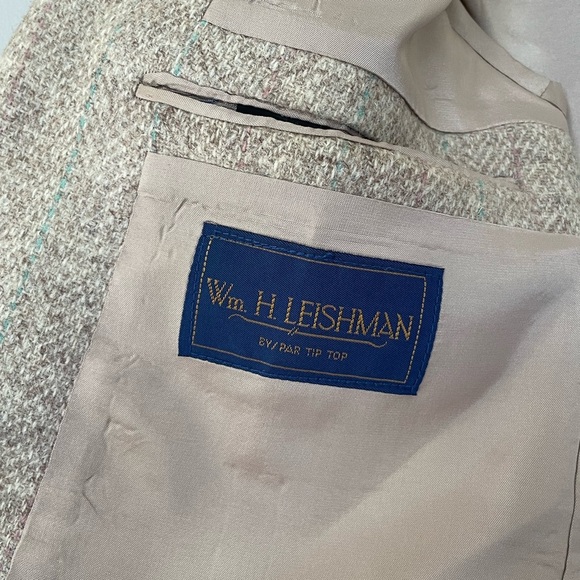 Vintage Harris Tweed Wool Blazer Jacket Size 40 Beige Pastel Pinstripes 70s 80s - Picture 5 of 9